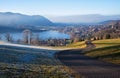 Hiking route from spa town schliersee upwards, frosty morning