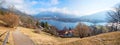 Hiking route to Leeberg hill, view to tourist resort Rottach-Egern and lake Tegernsee Royalty Free Stock Photo