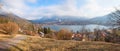 Hiking route to Leeberg hill, view to tourist resort Rottach-Egern and lake Tegernsee Royalty Free Stock Photo