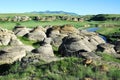 Hiking in sandstone field Royalty Free Stock Photo