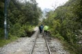 Hiking from Santa Teresa HidroelÃÂ©ctrica to Aguas Calientes to reach Machupichu Royalty Free Stock Photo