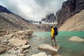 Hiking scene in Torres del Paine mountains, Patagonia, Chile Royalty Free Stock Photo