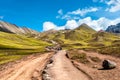Hiking scene in Vinicunca, Cusco Region, Peru. Royalty Free Stock Photo