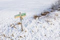 Hiking signpost with German place names of the theme hiking trail