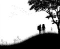 hiking silhouette , black and white illustration isolated on white background Royalty Free Stock Photo