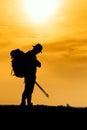 Hiking silhouette in mountains