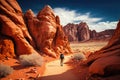 hiking through spectacular desert red rock formations