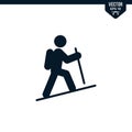 Hiking stick man icon, glyph style