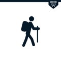 Hiking stick man icon, glyph style