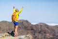 Hiking success, happy woman in mountains Royalty Free Stock Photo