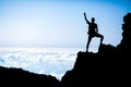 Hiking success, man hiker runner climber in mountains Royalty Free Stock Photo