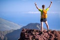 Hiking success, trail runner man in mountains Royalty Free Stock Photo