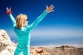 Hiking success, woman on trail in mountains Royalty Free Stock Photo