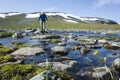 Hiking in Swedish Lapland. Mountain nature of Scandinavia in summer sunny day Royalty Free Stock Photo