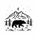 Hiking t-shirt black print with bear and mountains - explore the outdoor