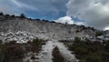 Hiking To The Abandoned Stone Mining Quarry, Extractive industry, Gloomy Winter Day