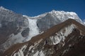 Hiking to Kyangjin Ri summit. View to Langtang range and glassier Royalty Free Stock Photo