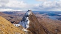 Hiking to Suilven Mountain Peak in the Scottish Highlands, United Kingdom. Royalty Free Stock Photo