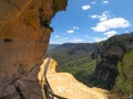 Hiking trail along the cliff with beautiful mountain view of Wentworth Falls, New South Wales, Australia. Royalty Free Stock Photo