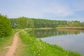 Hiking trail along Moervaart canal in the Flemish countryside Royalty Free Stock Photo