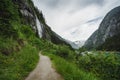 Hiking trail around Stillup Lake with mountain alpine waterfalls around Austria, Tyrol Royalty Free Stock Photo