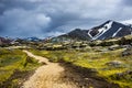 Hiking trail in beautiful colorful volcanic mountains Landmannalaugar in Iceland Royalty Free Stock Photo