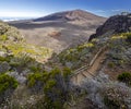 Hiking trail into the Caldeira of volcano Piton de la Fournaise at island La Reunion Royalty Free Stock Photo