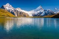 Encountering Bachalpsee when hiking First to Grindelwald Bernese Alps, Switzerland. Royalty Free Stock Photo