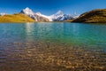 Encountering Bachalpsee when hiking First to Grindelwald Bernese Alps, Switzerland. Royalty Free Stock Photo