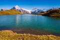 Encountering Bachalpsee when hiking First to Grindelwald Bernese Alps, Switzerland. Royalty Free Stock Photo