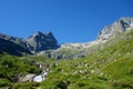 Hiking trail GR10 called Pyrenees Traverse leading to the d`Espingo lake deep in the mountains