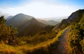 Hiking trail at herzogstand mountain, evening in the bavarian alps