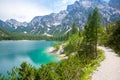 Hiking trail at Lake Braies Royalty Free Stock Photo