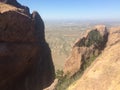 Hiking a Trail in Lost Dutchman State Park, View of East Valley Royalty Free Stock Photo