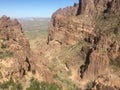 Hiking a Trail in Lost Dutchman State Park, View of East Valley Royalty Free Stock Photo