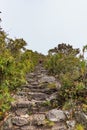 Hiking trail from Machu Picchu ruins to top of the mountain Royalty Free Stock Photo