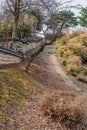 Hiking trail beside mud and stone oriental wall