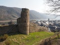 Landscape on the Rhine River with views of Oberwesel and its beautiful Michaelskapelle Church and towering Schonberg Castle