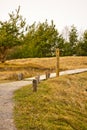 Hiking trail over a wooden footbridge to the high dune on the darss. National Park Royalty Free Stock Photo