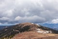 Hiking trail with panoramic view on the alpine pasture of the Saualpe, Lavanttal Alps, Carinthia, Austria, Europe.