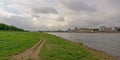 Hiking trail through Poller Wiesen park along river Rhine in Cologne Royalty Free Stock Photo