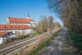 Hiking trail beside the railway with view to famous cloister fur