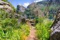 Hiking trail on the shoreline of Hetch Hetchy reservoir in Yosemite National Park, Sierra Nevada mountains, California Royalty Free Stock Photo