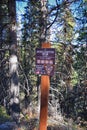 Hiking Trail Sign Bear Canyon Trail by Timpanogos, Wasatch Range Rocky Mountains, Utah. Royalty Free Stock Photo