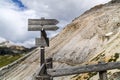 Hiking trail signs of Path 105 the Tre Cime di Lavaredo. Dolomites, Italy Royalty Free Stock Photo