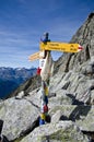 Hiking trail signs in the Tour de Mont Blanc Royalty Free Stock Photo