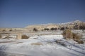 Hiking trail with snow backgound in Cappadocia, Turkey