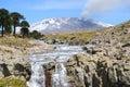 Volcan Copahue and waterfalls near Caviahue, Argentina Royalty Free Stock Photo