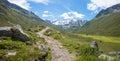 Hiking trail to DÃÂ¼rrboden, view to scaletta glacier, breathtaking Dischma valley, grisons switzerland
