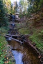 Hiking trail to Munising Falls waterfall in Pictured Rocks National Lakeshore during fall season Royalty Free Stock Photo